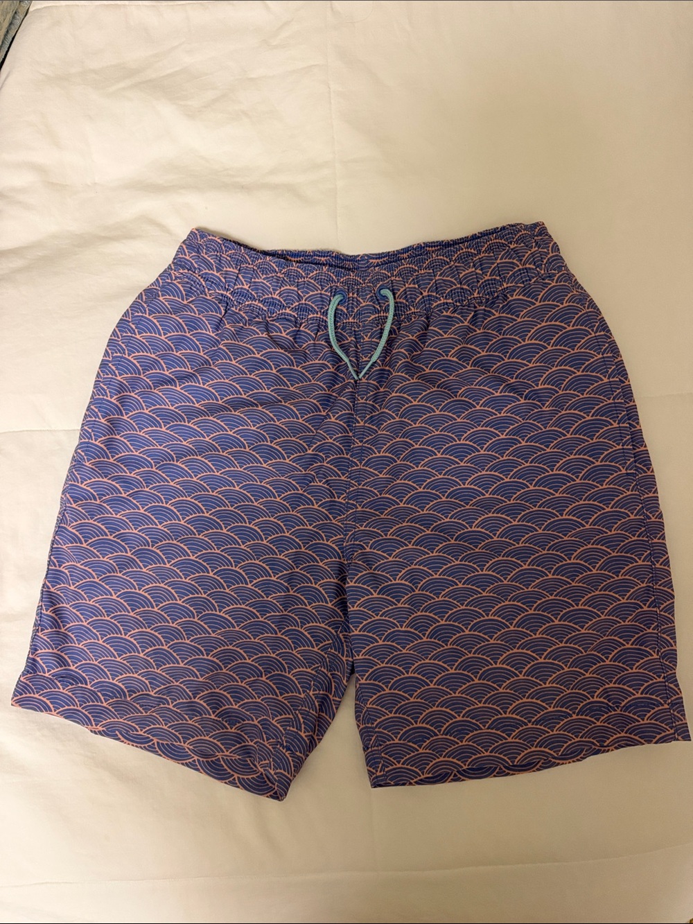 Boys Crewcuts Blue and Pink Wave-Pattern Swim Trunks J Crew - J. Crew